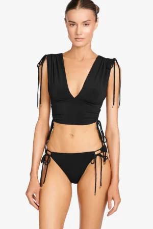 Robin Piccone Bikini Tops-Aubrey V Plunge Top Black