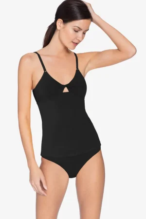 Robin Piccone Bikini Tops-Ava Cutout Tankini Top Black