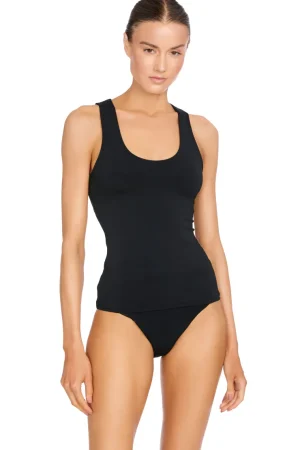 Robin Piccone Bikini Tops-Ava Tankini Vest Black