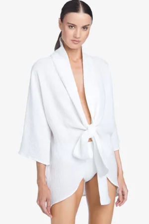 bubble_gauze_caftan_0.webp Robin Piccone Cover Ups-Bubble Gauze Caftan White