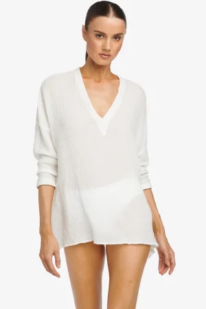 bubble_gauze_tunic_0.webp Robin Piccone Cover Ups-Bubble Gauze Tunic White