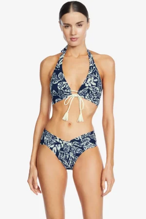 Robin Piccone Bikini Tops-Indah Halter Top Navy/Ecru