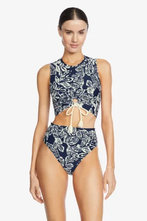 Robin Piccone Bikini Tops-Indah Tank Top Navy/Ecru
