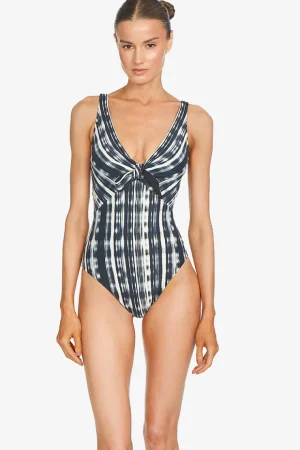Robin Piccone One Pieces-Jana Plunge One Piece Black/Ecru