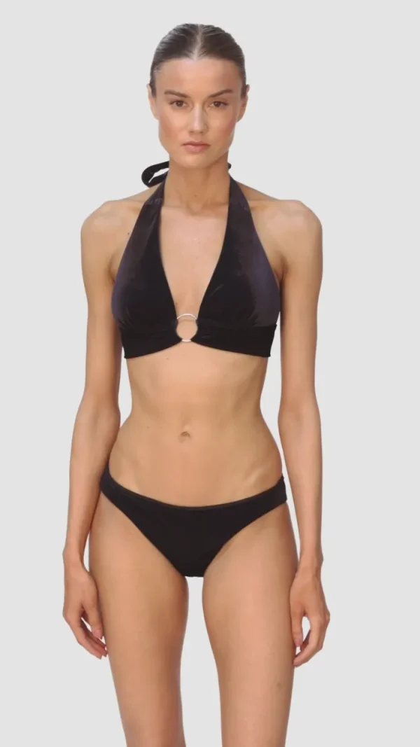 Robin Piccone Bikini Tops-Roxy Halter Bikini Top Black